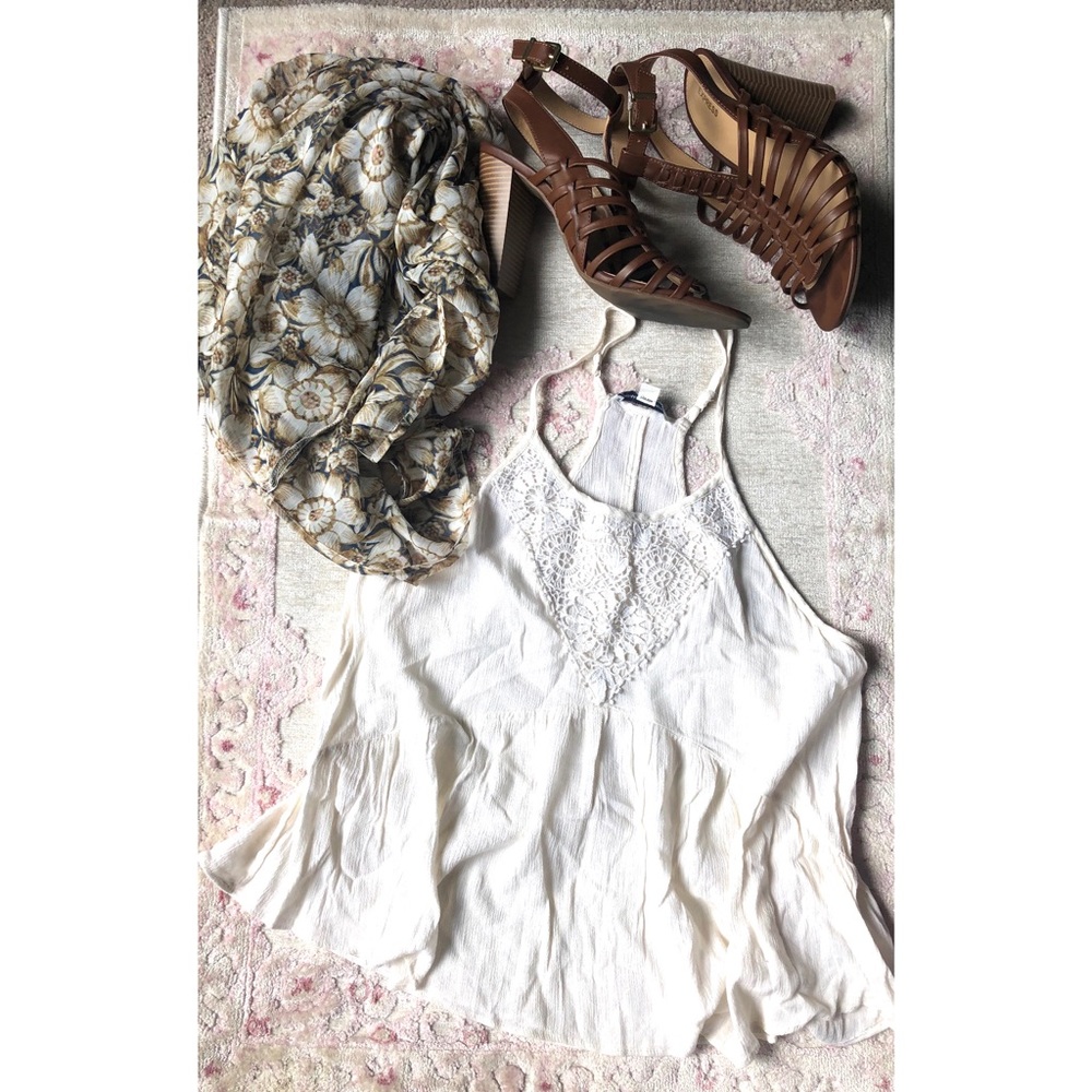 American Eagle crepe halter crochet crop top